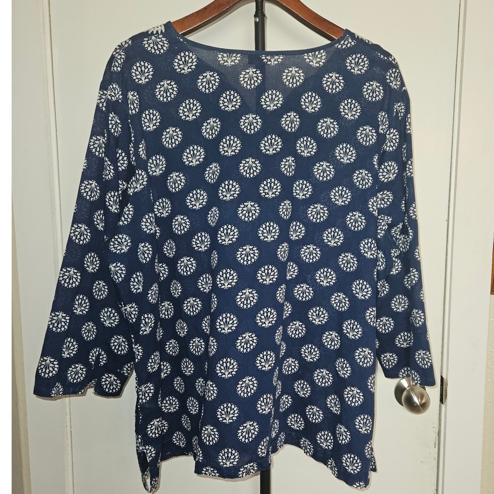 Talbots Tunic Blouse Women 3XP Blue Embroidered Cotton Boho Coastal Grandma Airy - Picture 3 of 9